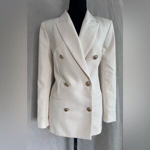 Express Double-Breasted Cream Blazer with Gold Buttons